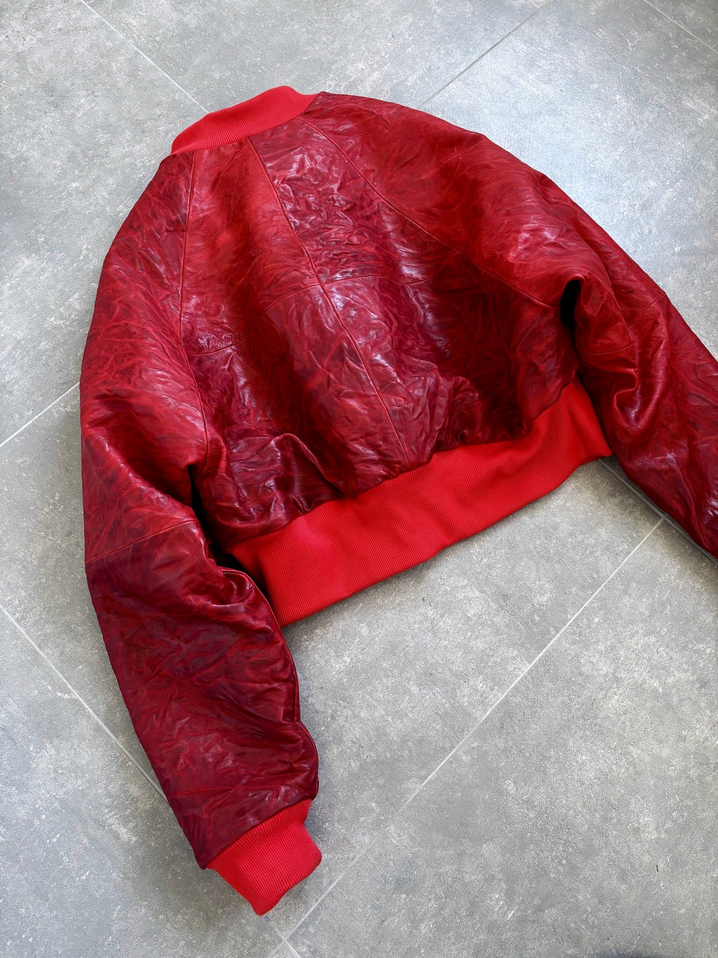 RED CRINKLED LEATHER BOMBER