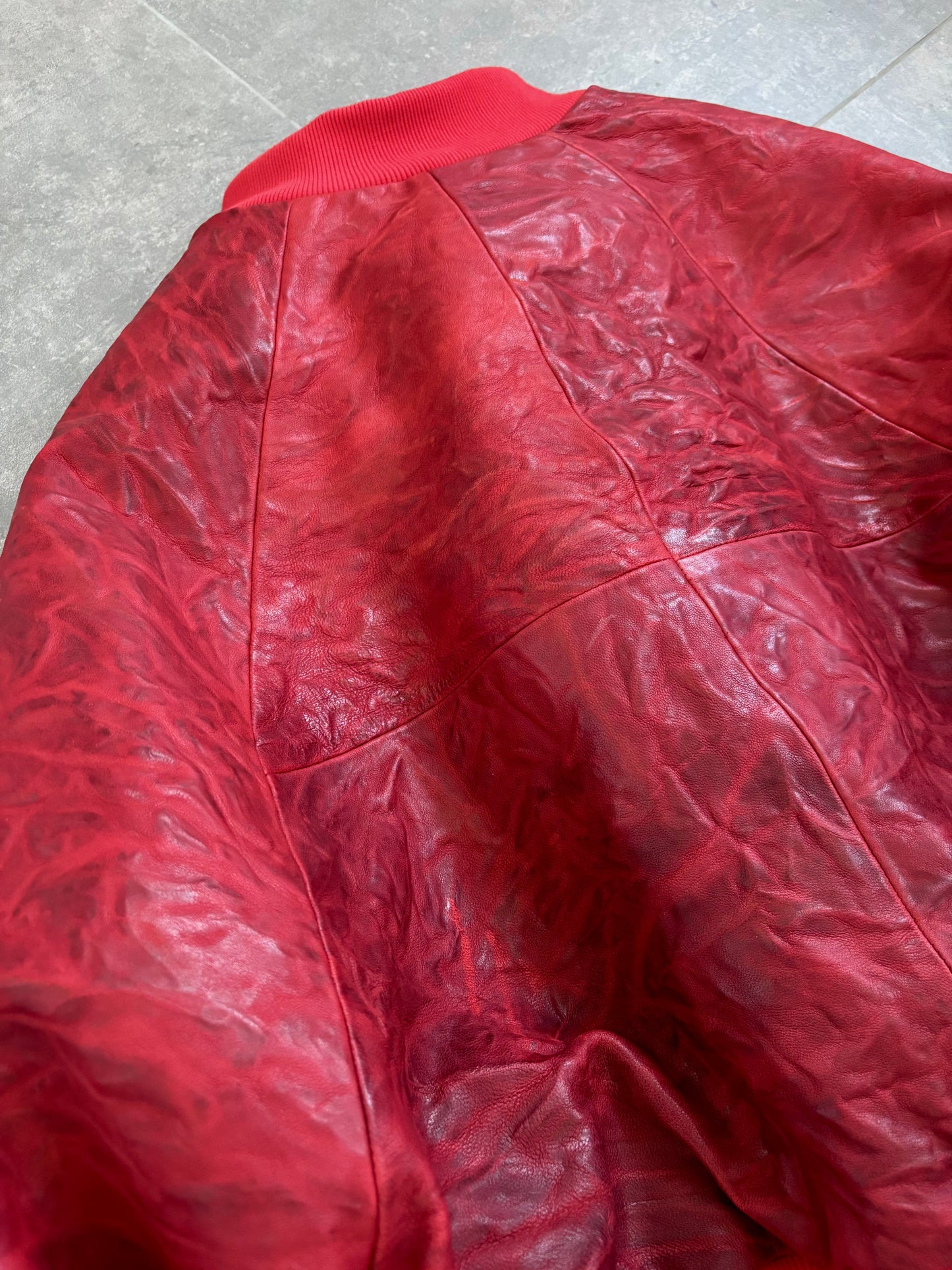 RED CRINKLED LEATHER BOMBER