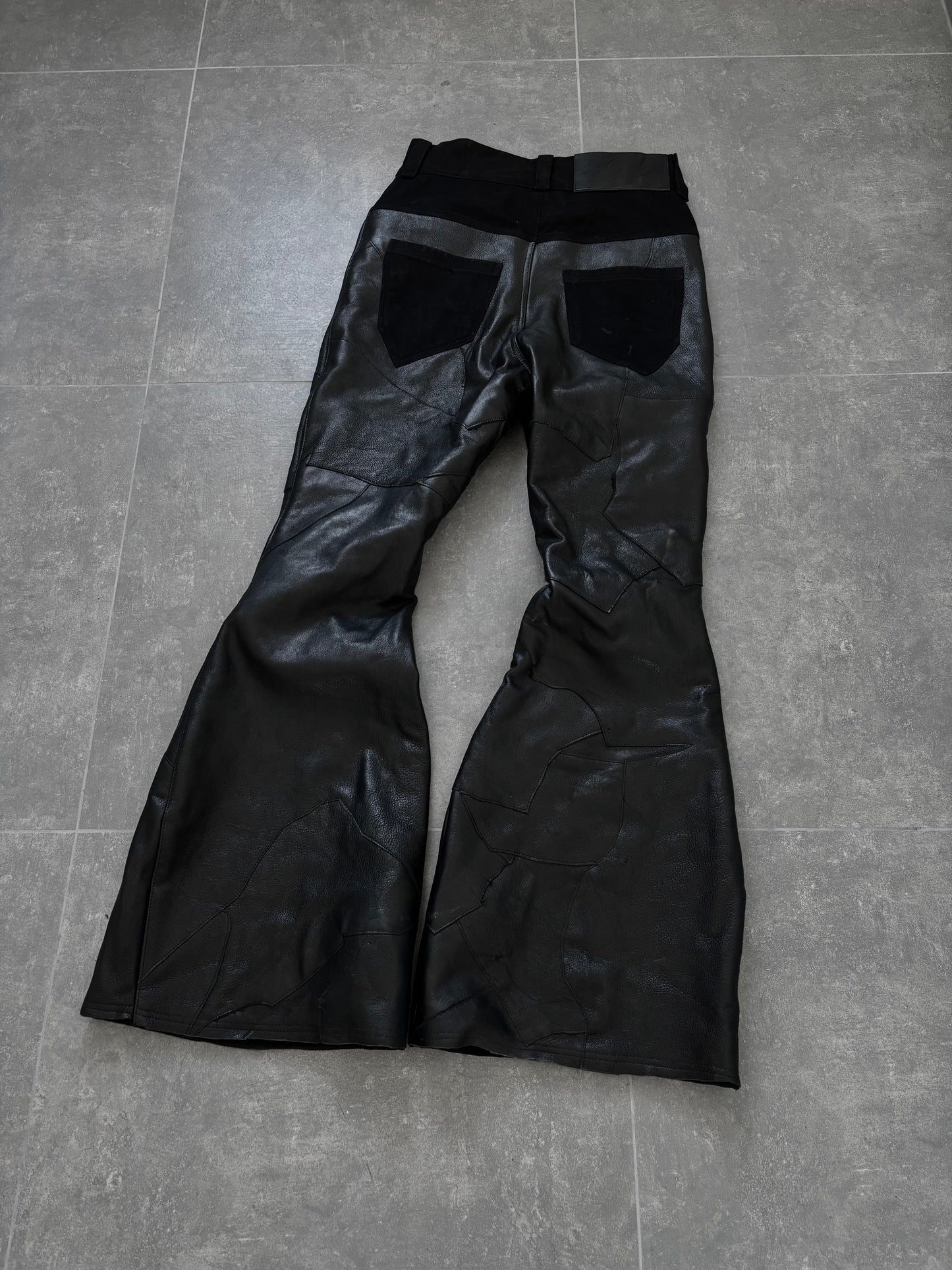 SCRAP LEATHER DENIM PANTS